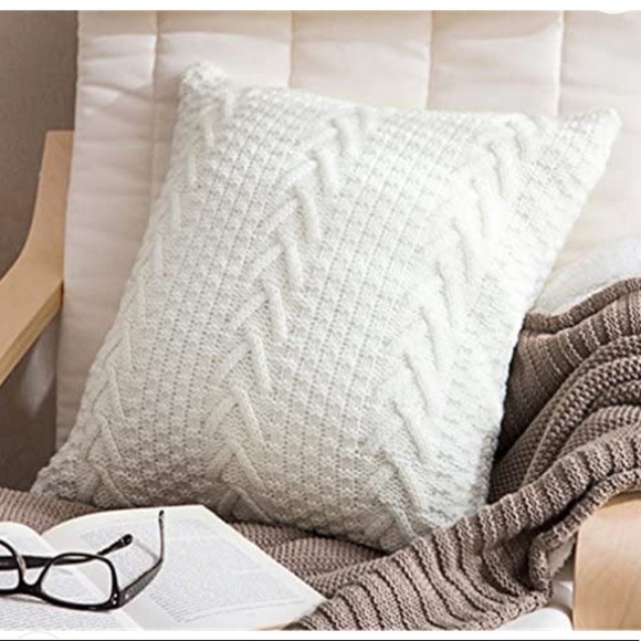 Cream Knit Boho Textured Farmhouse Pillow Decorative Case for Sofa/Bedroom/Dorm - Picture 8 of 9